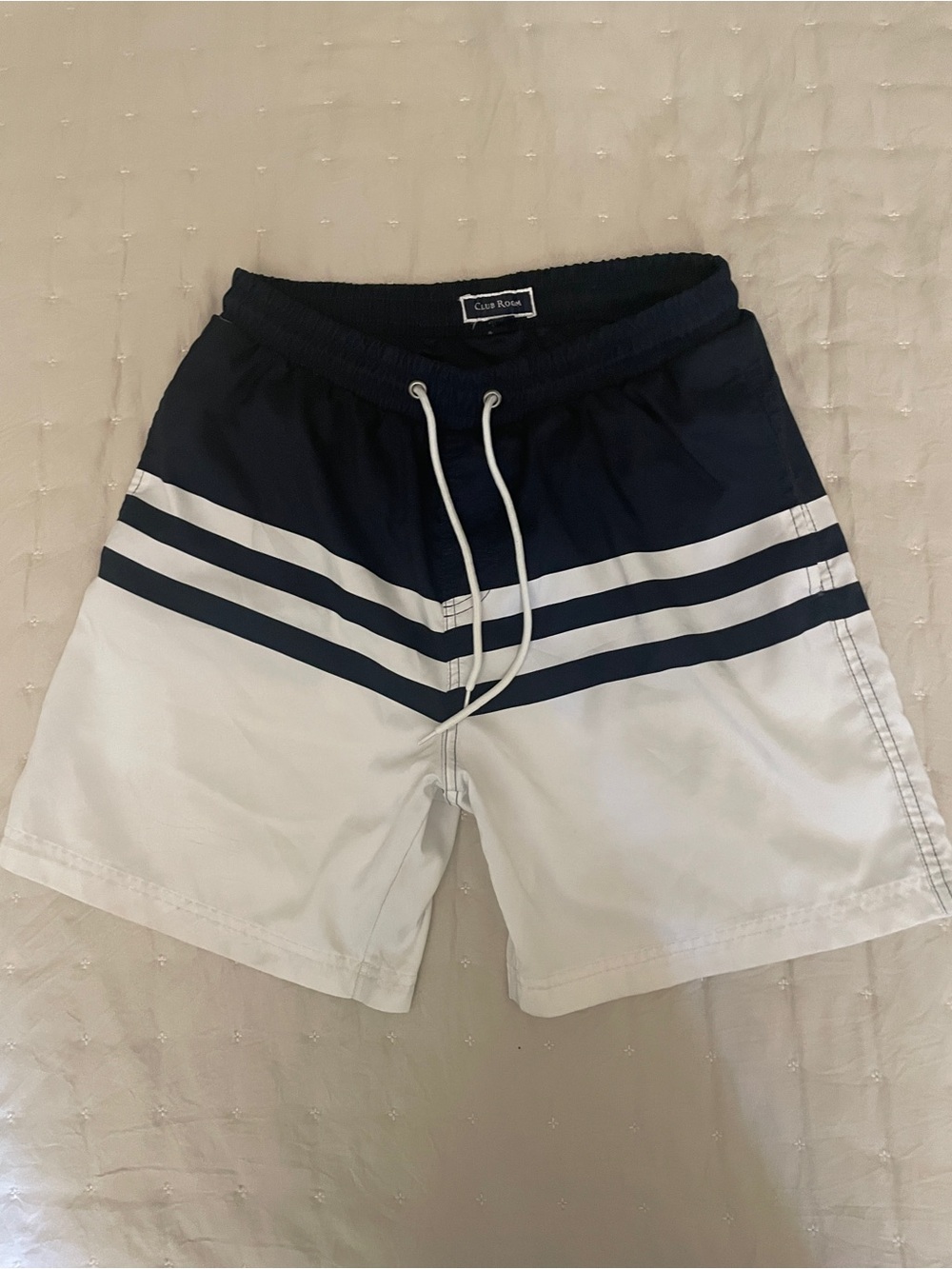 Charter Club Navy and White Striped Men's Swim Trunks